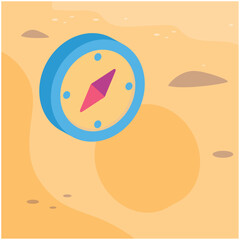 Vector image of a compass icon on a beach sand background