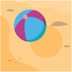 Vector image of a beach ball icon on a sand-colored background