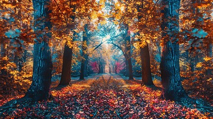 Fototapeta premium A forest where the leaves shimmer and change color with every breeze, creating a living kaleidoscope