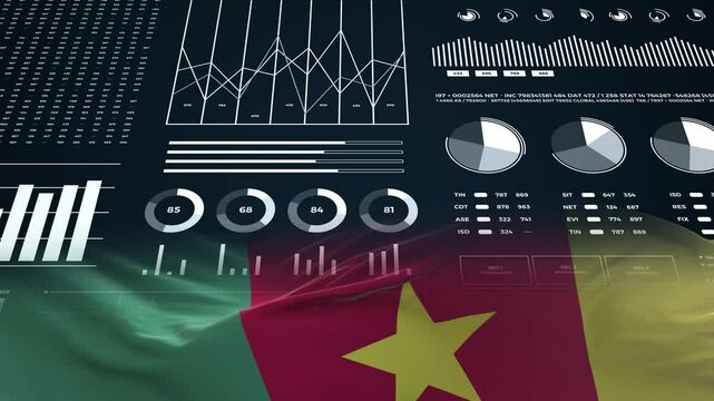 Cameroon flag - Waving flag on report analytics data statement - Powered by Adobe