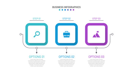 Horizontal progress bar featuring 3 arrow-shaped elements, symbolizing three six stages of business strategy and progression. Clean timeline infographic design template. Vector for presentation