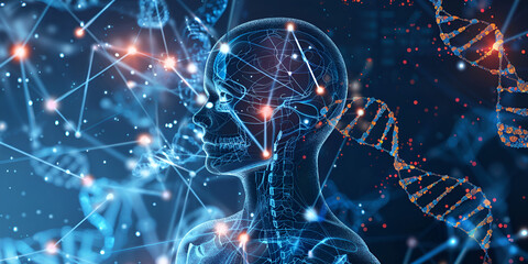 Digital human brain with neural networks and DNA strands | Advanced technology in genetics and human biology
