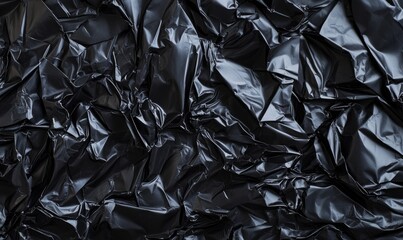 Black plastic texture background showing crumpled material