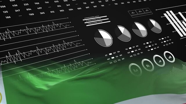 Chechen Republic flag - Waving flag on report analytics data statement