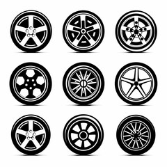 Car wheels icon, tire silhouettes, rim symbol, auto wheels sign, car tyre pictograms, minimal