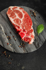 Pork steak raw gourmet pork escalope meat dish Fresh tasty food background on the table rustic food top view copy space