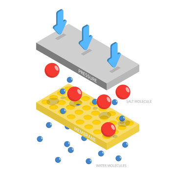 3D Isometric Flat  Illustration of Reverse Osmosis, Process of Using Pressure to Remove Impurities From Water by Forcing it Through a Membrane