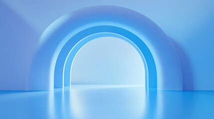 Blue circular arch cold water 3D render illustration Abstract digital backdrop featuring empty space Stage or platform for technology products Wavy structure shape and perspective path