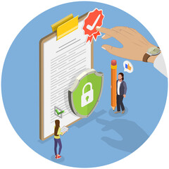 3D Isometric Flat  Illustration of Data Protection and Privacy, Official Guidelines Documen.