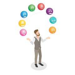 3D Isometric Flat  Illustration of Juggling Emotions, Emotional Intelligence, Balancing Multiple Responsibilities and Situations