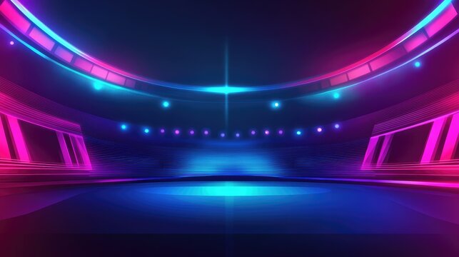 Professional Esports Competitions Abstract Background With Holographic 3D Arena Fans And Lighting High Quality Wide Banner For Gaming Tournament Events Esports Events Theme