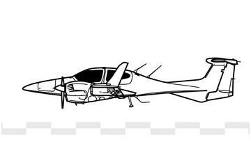 Diamond DA42 Twin Star. Vector drawing of Light utility and trainer aircraft. Side view. Image for illustration and infographics.