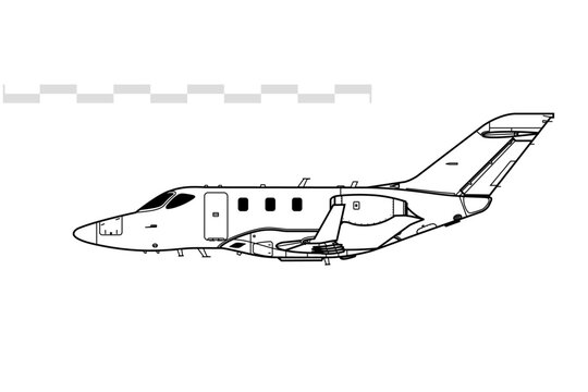Honda HA-420 HondaJet. Vector drawing of light business jet aircraft. Side view. Image for illustration and infographics.