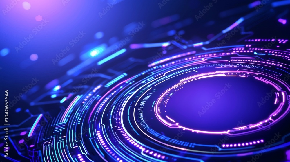 Poster Digital line and grid simulation software with futuristic HUD screen on abstract background