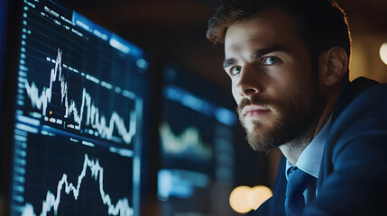Businessman analyzing financial market data for investment planning and risk management -