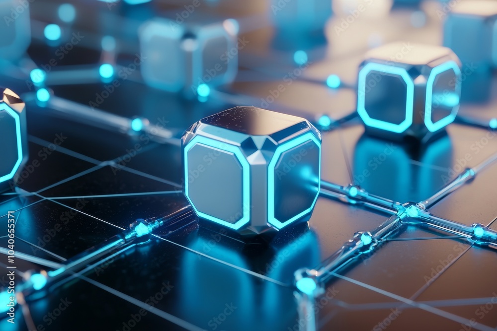 Poster Background with abstract blue color and network concepts. 3D rendering, big data flow in cyber blockchain fields with stock, Stock.