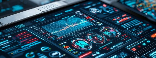 Obraz premium Cyberspace wallpaper with UI, HUD interface. Modern business background with graphic, chart, infographic, and big data. Business dashboard. Economic background. Diagram analysis. Vector.