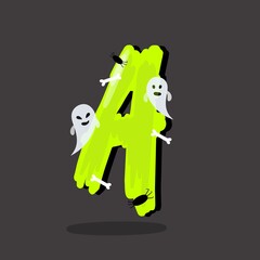 Cartoon Halloween font, evil type, funny scary typeface, spooky monster alphabet letters and numbers. Vector Halloween english abc characters font with Halloween holiday horror ghost, spider and  bone