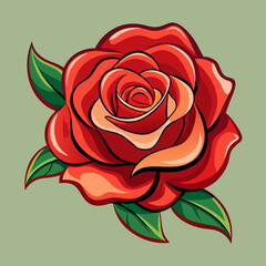 A beautifully detailed digital vector illustration of a single rose in full bloom, featuring intricate layers of soft, delicate petals. The petals gradually transition from a deep, velvety red at the 