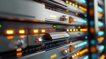 Naklejka premium Rack LED console in server room data center. Stock image.