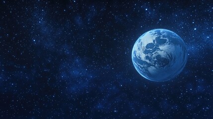 Obraz premium 3D cartoon depiction of the Earth with the moon and stars in a dark blue sky