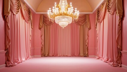 Elegant empty room in pink and golden hues perfect