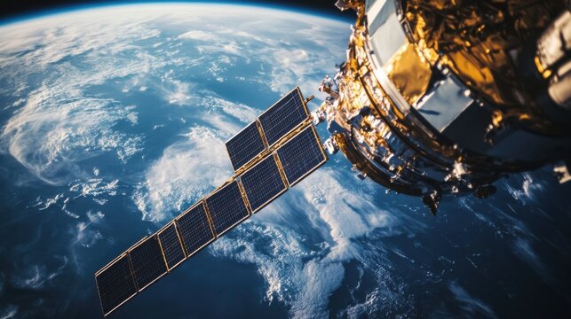 A detailed view of a satellite-based synthetic aperture radar (SAR) imaging system, capturing high-resolution radar images of Earth's surface, Remote sensing technology style