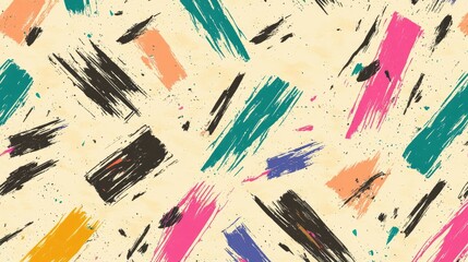 Obraz premium Abstract pattern featuring brush marker and pencil strokes Vector artwork in Memphis vintage style Colorful design with shades of beige pink green black blue and white