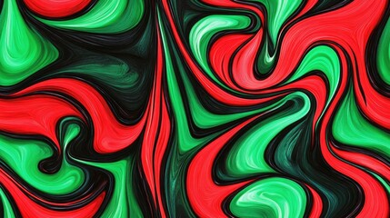 Psychedelic swirled red and green tile within a black frame