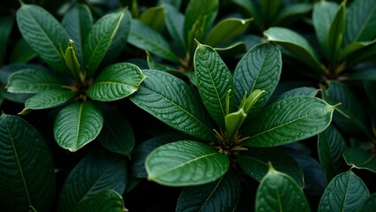 Vibrant magnolia leaves with glossy textures