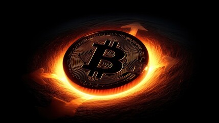 A Bitcoin symbol surrounded by a glowing ring, representing cryptocurrency, innovation, and digital finance.