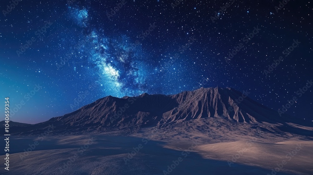 Wall mural 3D cartoon rendering of Bromo mountain featuring the Milky Way