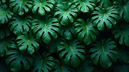 Fototapeta premium Vibrant monstera leaves creating bold tropical pattern