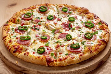 Pepperoni Pizza, Traditional Italian Diabolo Pizza Flatbread with Salami, Chili Pepper, Mozzarella