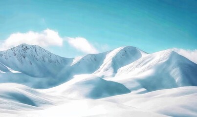 A series of snow-covered hills with a blue sky in the background