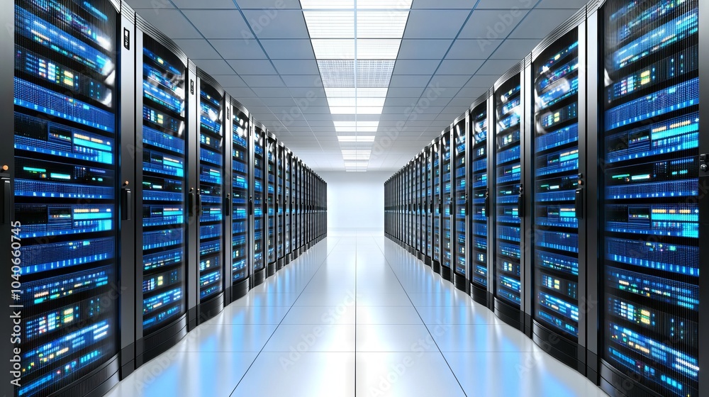Poster rendering of server racks in server room data center