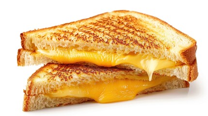 A grilled cheese sandwich with gooey melted cheese between crispy, buttery slices of bread