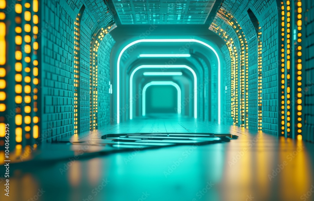 Poster network connection in a data center and storage room 3d rendering