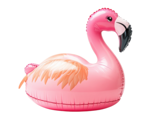 A vibrant pink flamingo float, perfect for summer fun in pools or at the beach, adding a playful touch to water activities isolated on transparent background.