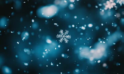 Obraz premium A blurry image of snowflakes falling on a dark blue background