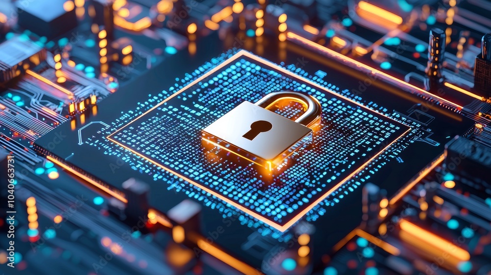 Poster information about cyber security and personal data. digital padlocks on technological abstract backg