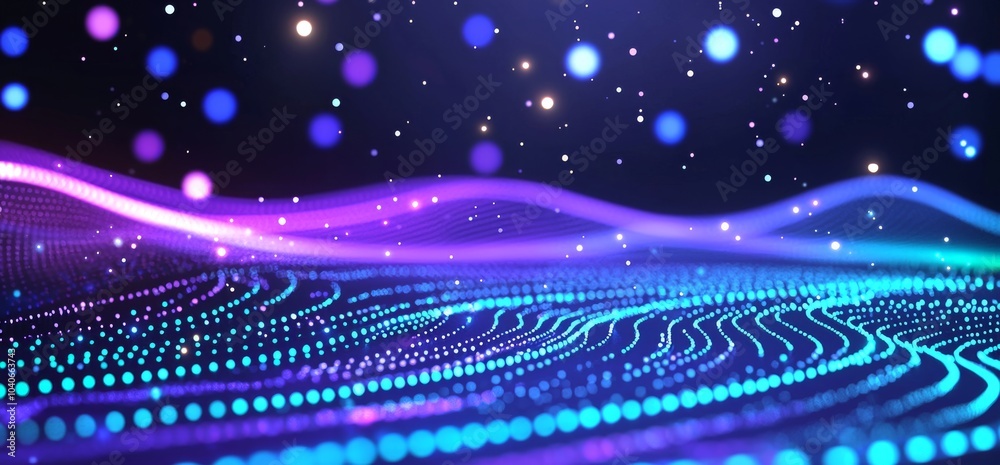 Poster the big data concept. blockchain illustration in 3d. information waves and the global database. neur