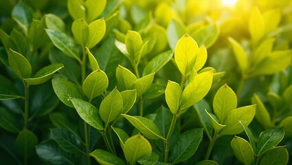 Obraz premium Fresh citrus leaves in vibrant shades of green creating a lively and refreshing background