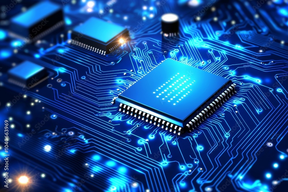 Poster dots and lines in an abstract electronic print circuit background