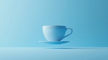 Fototapeta premium Floating blue coffee cup against a solid blue backdrop Minimalistic and creative monochrome design 3D rendering