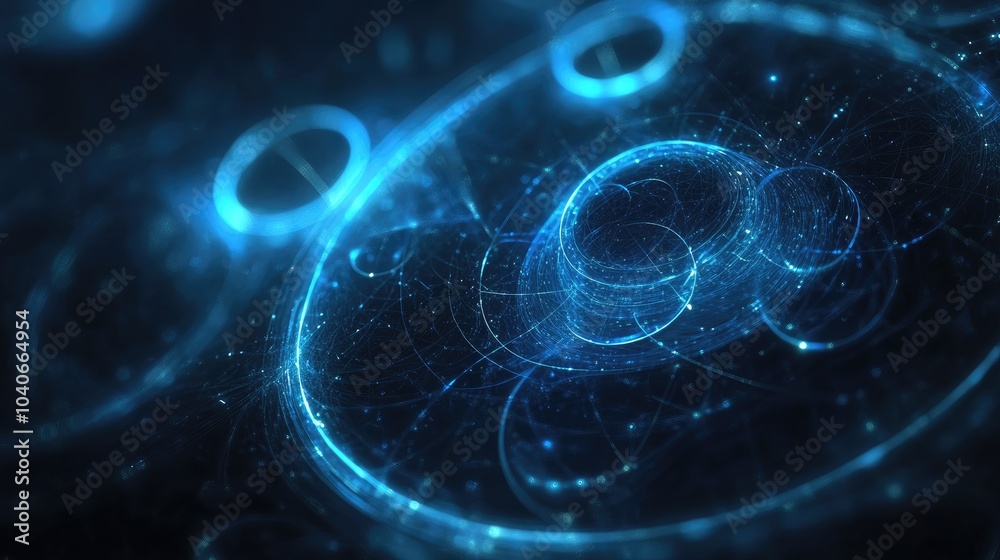 Poster blue glowing euclidean circles fractal with particles geometry abstract background generated by comp