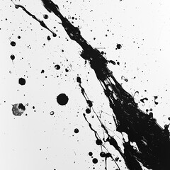 abstract splatter art with black ink streaks splashing dynamically across a white canvas