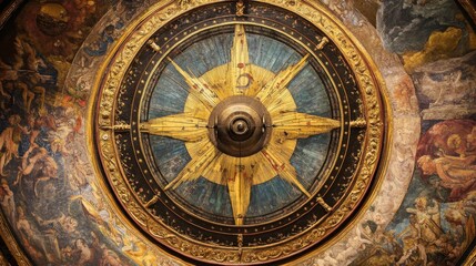 Fototapeta premium Compass rose ceiling in historic building