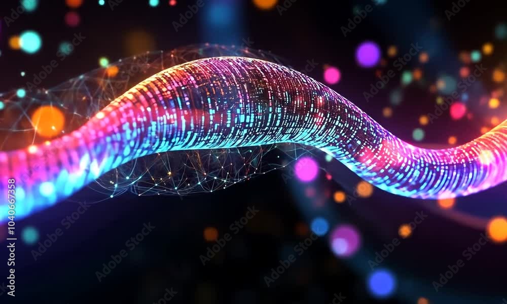 Aufkleber a mesmerizing flow of vivid data represented by bright pixels and network patterns in dynamic motion
