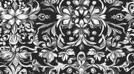 Gray floral seamless pattern in two colors Design suitable for printing on fabric textiles paper wrappers and for scrapbooking Traditional tile ornament in an ethnic style